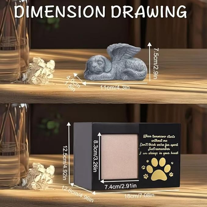 Dog and Cats Ashes Container Pet Container with Resin Angelic Figurine and Personalizing Memorial Feature Supply Box for Cats and Dog