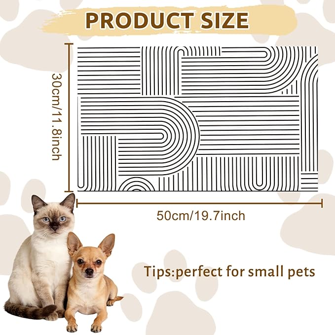 GLOBLELAND Bohemian Minimalism Pet Food Mat for Floors 11.8×20 inch Dogs Food Mats Absorbent Dog Bowl Mat Quick Dry Dog Cat Pet Placemats Pets Supplies for Water Dispenser