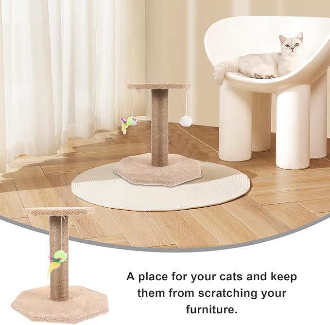 Adorable Cat Scratching Post and Vertical Kitten Scratcher with Sisal Rope, Small Floor Climbing Pole for Indoor Cats and Kitten Supplies