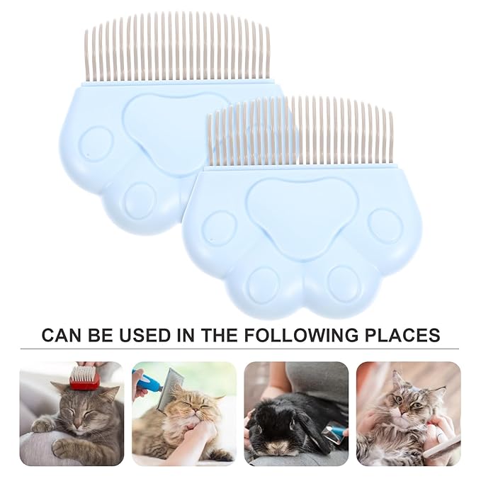 ERINGOGO 2Pcs Cat Paw Design Pet Grooming Combs with Stainless Steel Bristles for Hair Removal and Shedding Control Ergonomic Hair Tool for Cats and Dogs Comfortable Grip for Indoor Use