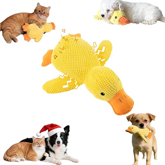 Durable Quacking Duck Dog Toy - Interactive Plush Chew Toy for Anxiety Relief & Fun Play with Cats & Dogs, Pets Only (Yellow, Medium)