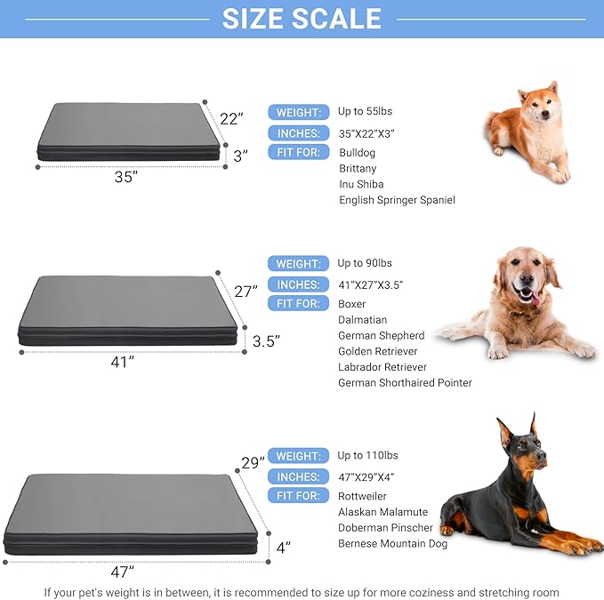 Vonabem Waterproof XL Dog Beds Large Sized Dog - Outdoor Orthopedic Washable Crate Pad, Durable Leather Anti-Slip Kennel Bed 41"x27", Graphite Grey