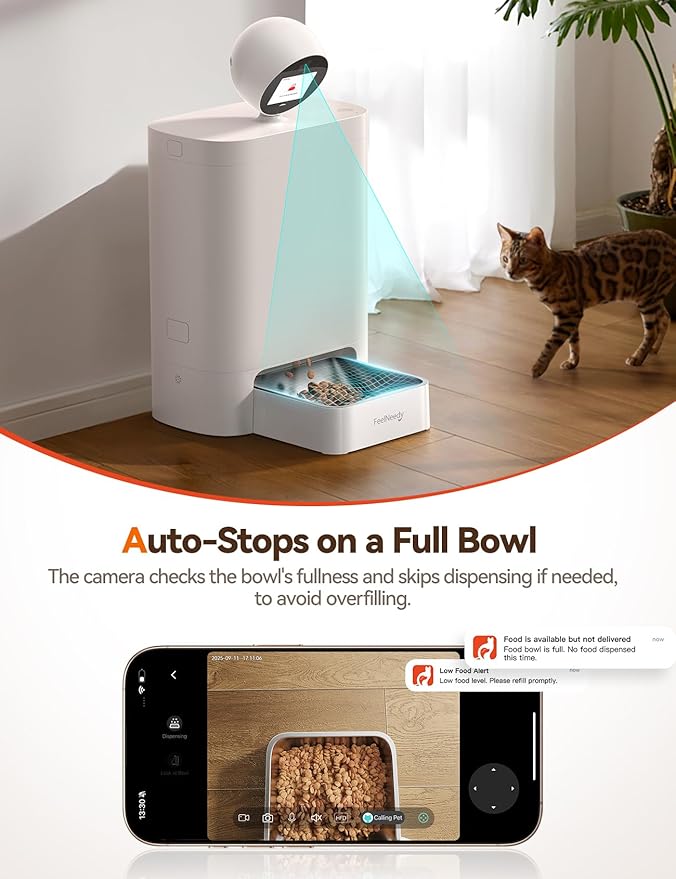 Automatic Cat Feeder with Camera 360° AI-Powered, 2K HD Video with Night Vision & 2-Way Audio, 2.4G/5G Wi-Fi Smart APP Control, Low Food Alert, 5.5L Timed Pet Feeder for Cats/Dogs