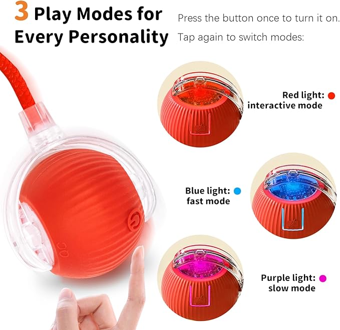 Interactive Cat Toys for Indoor Cats Smart Automatic Ball Rolling for Bored Kitten Pet Upgraded Speedy Moving Chase Dogs Toy Valentine's Day Gift Red