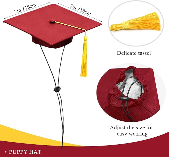 Dog Graduation Cap and Gown Set 2026 - Adjustable Washable Pet Cosplay Costume for Small Medium Dogs, Graduation Gift Supplies with Cap Robe Tassel,Dog Graduation Outfits Gifts (red, Small)