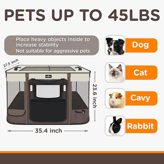 Foldable Pet Kitten Playpen, Upgrade Waterproof Portable Dog Cat Playpen Kennel Tent for Small Cat Dog, Retractable Shade Cover with Carrying Case, Indoor Outdoor Use for Small Pet.