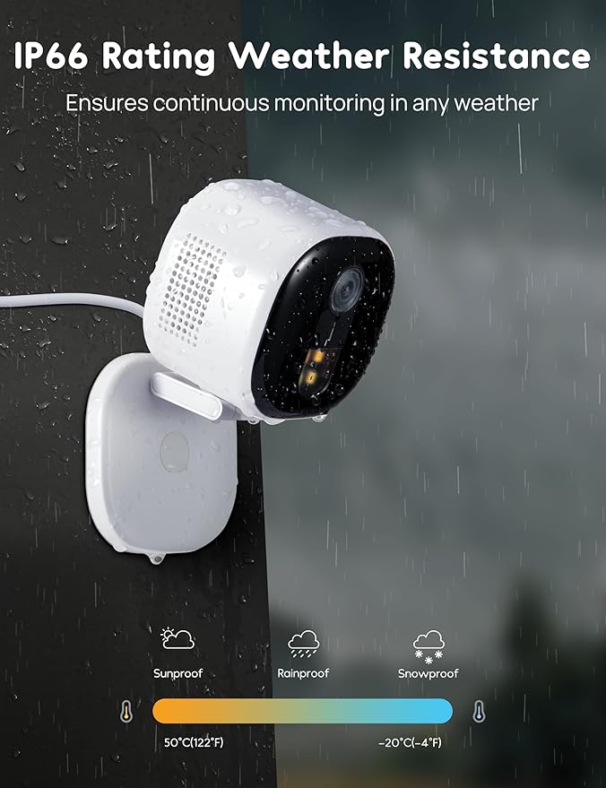 winees Security Cameras Outdoor, Wired 2K Wi-Fi Cameras for Home Security, 2.4G Indoor Camera, Human/Pet AI Detection, Color Night Vision, 2-Way Audio, Support Cloud/128G SD Card Storage