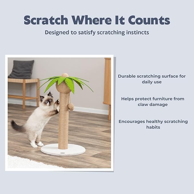Trixie Palmela 25" Jute Scratching Post - Cute Whimsical Cat Palm-Tree with Dangling Toys - Indoor Cat Scratcher Furniture