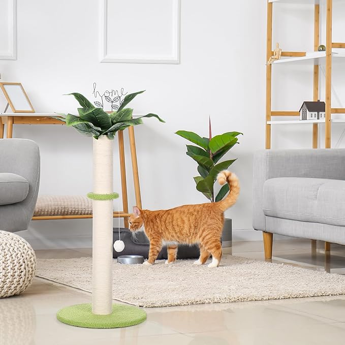 POPETPOP Decorative Cat Scratching Post with Sisal Cover Small Indoor Cat Claw Grinding Post Floor Scratcher for Kittens