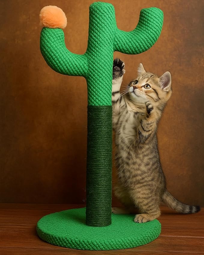 Bdor Cat Scratching Post, Cactus Cat Scratcher with Nature Sisal Rope for Indoor Adults Cats and Kitten, Resistant Carpet Scratch Post, Green