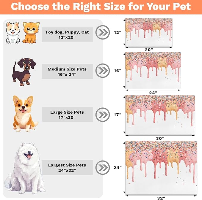 Ice Cream Dog Food Mat for Floors Absorbent Dog Bowl Mat for Food and Water Dispenser Quick Dry Cat Food Placemat Pet Supplies 24" x 32", Sweet Food