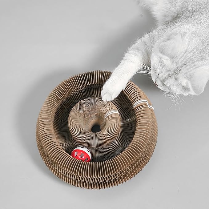 Kitty Curlz Cat Toy, Magic Organ Cat Interactive Scratcher Cardboard with Bell Ball, Foldable & Changeable Accordion Shape Exercise Anxiety Relief Toy for Indoor Cats(1PCS)