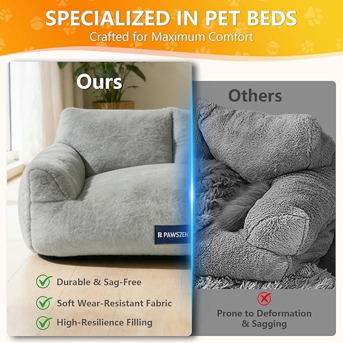 Plush Cat Bed, Cat Beds for Indoor Cats with Removable & Washable Cover, Anti Slip Base Cat Couch for Small Medium Cats & Dogs, High-Supportive Cat Beds That Won’t Flatten Even After Long-Term Use