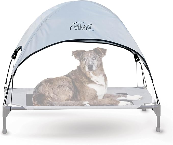 K&H Pet Products Outdoor Elevated Dog Cot Canopy, Cooling Sun Tent Shades Pets, Washable, Water-Resistant, Designed to Fit K&H Large Elevated Dog Cots (Sold Separately) - Large 42 X 30in Gray