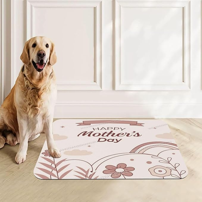 Pet Feeding Mat Absorbent Dog Mat for Food Water Bowl No Stains Quick Dry Water Dispenser Mats Happy Mother's Day Floral Gift Mom Classic Fz Dog Pet Supplies Bowl for Messy Drinkers 24x16In