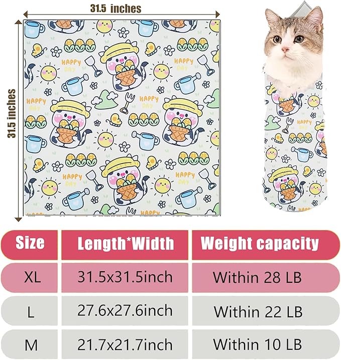 Cat Grooming Wrap, Cat Wrap for Cutting Nails, Self-Adherent Soft Cat Blanket to Wrap - Cat Burrito Wrap, Anti-Scratch, Anti-Escape, Cat Swaddle Wrap (Within 28lbs)