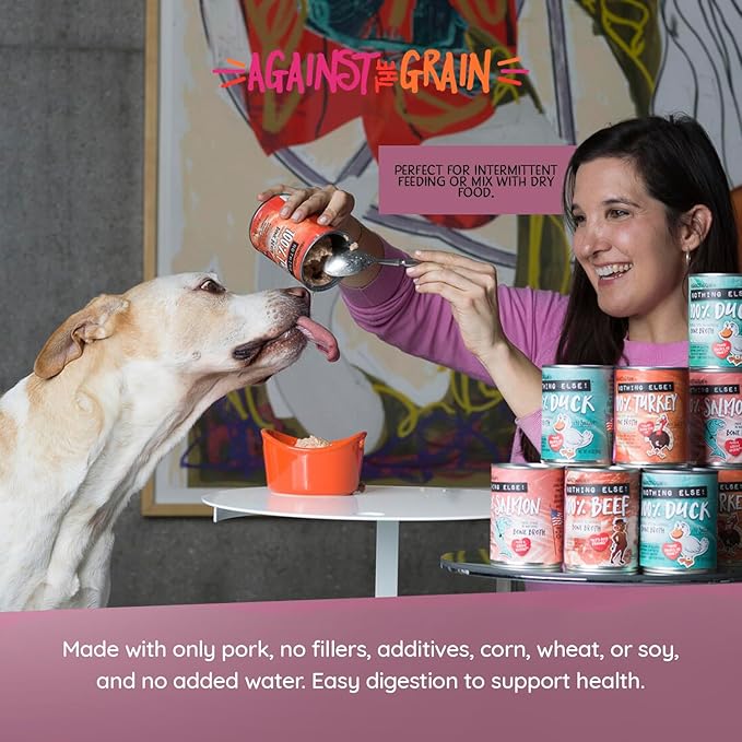 Against The Grain Nothing Else! 100% Pork Dog Food – 12 Count, 11 oz Each – Single-Ingredient Pork Loaf in Natural Bone Broth – Limited Ingredient, Grain-Free Recipe for Sensitive & Allergy-Prone Dogs