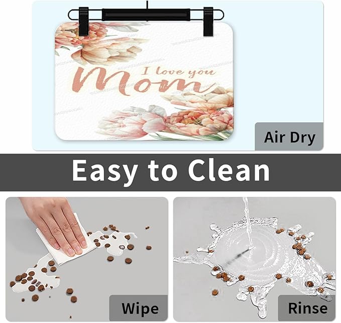 Dog Food Mat for Floors Absorbent Quick Drying Happy Mother's Day Floral Gift for Mom Lb Pet Cat Food Mat Easy-to-Clean Pet Feeding Mats Dog Bowl Mats 24x16In
