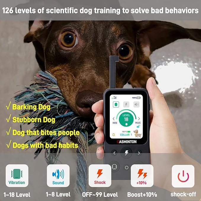 Shock Collar for Dog 126 Training Levels,4Powerful Modes with 2.8inch LCD high-Definition display100% Safe Training Collar for Large Medium Small Dogs IPX7 Waterproof Blue