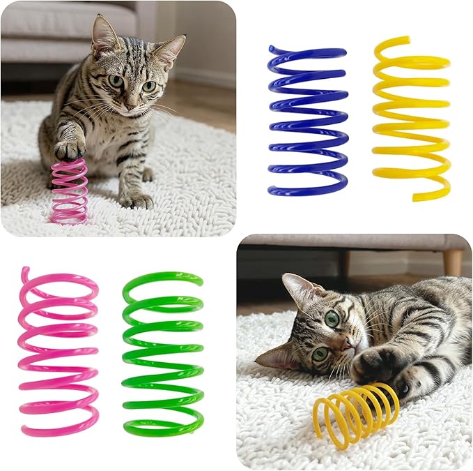 AGYM Cat Springs Toys 60 Packs for Indoor Cats,Colorful & Durable Plastic Spring Coils Attract Cats for Swatting Biting Hunting Interactive Cat Toys