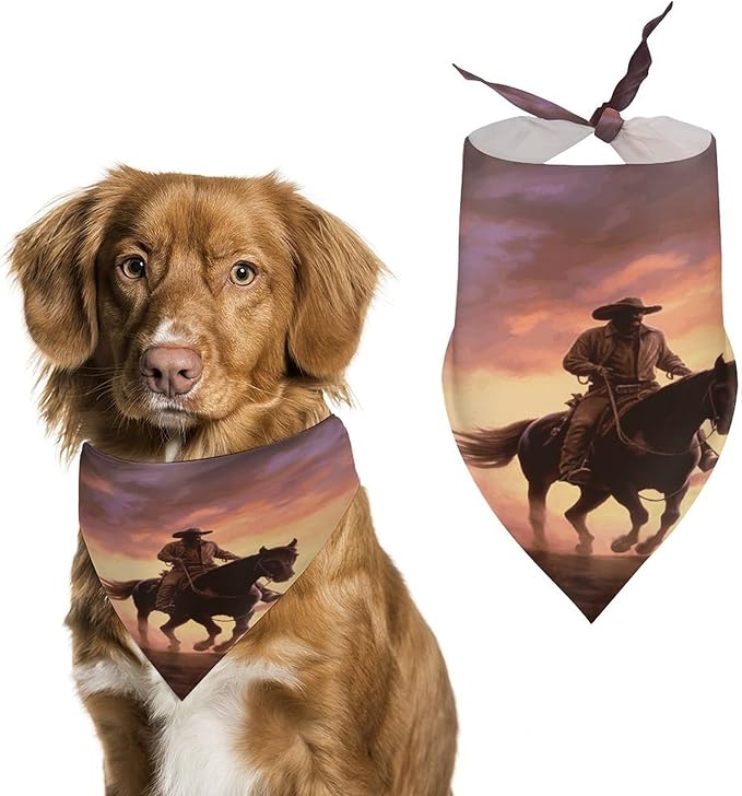 Dog Bandana Spring Pet Scarf Adjustable Triangle Cowboy West Printing Dog Bib Washable Polyester Puppy Bandana for Small Medium Large Dogs Cat Birthday Party Supplies