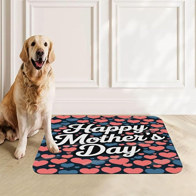 Absorbent Dog Water Cat Mat for Food Water Bowl Quick Dry Heart Happy Mother's Day Floral Gift for Mom Fk Pet Feeding Mats No Stains Dog Food Mat Pet Accessories Supplies Cat Bowl Mats 24x16In