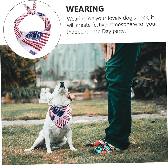 Pet Triangle Bandana Independence Day Festival Burp Cloth with American Flag Print for Dogs and Cats, Holiday Pet Scarf for Patriotic Dog Supplies