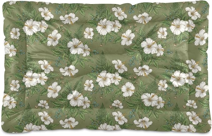 Dog Bed for Crate Washable Pet Sleep Pad, Floral Print Kennel Mat with Non-Slip Bottom, Soft Fluffy Supplies Pet for Dogs and Cats (36x24 inch)
