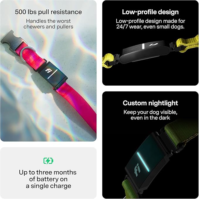New Fi Series 3+ Smart Dog Tracker Collar [6 Month Membership Included] GPS Tracker for Dogs with Health & Behavior Monitoring, Escape Alerts, Waterproof, LED, Apple Watch Compatible (Yellow, X-Small)