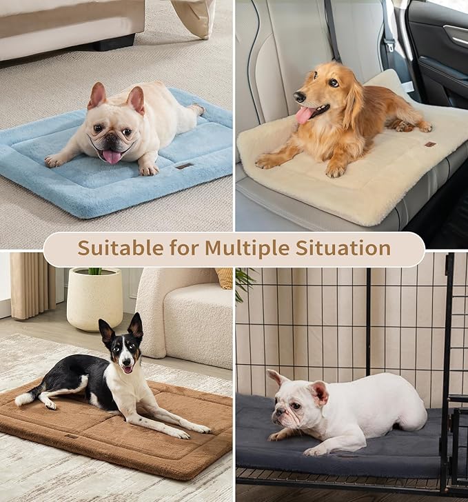 MADE 4 PETS Dog Crate Pad Bed for Medium Dogs, Washable & Reversible, Anti-Slip Kennel Mat for Cozy Sleeping, Soft Fluffy Dog Bed for Indoor & Outdoor Use, 29"x21", Brown