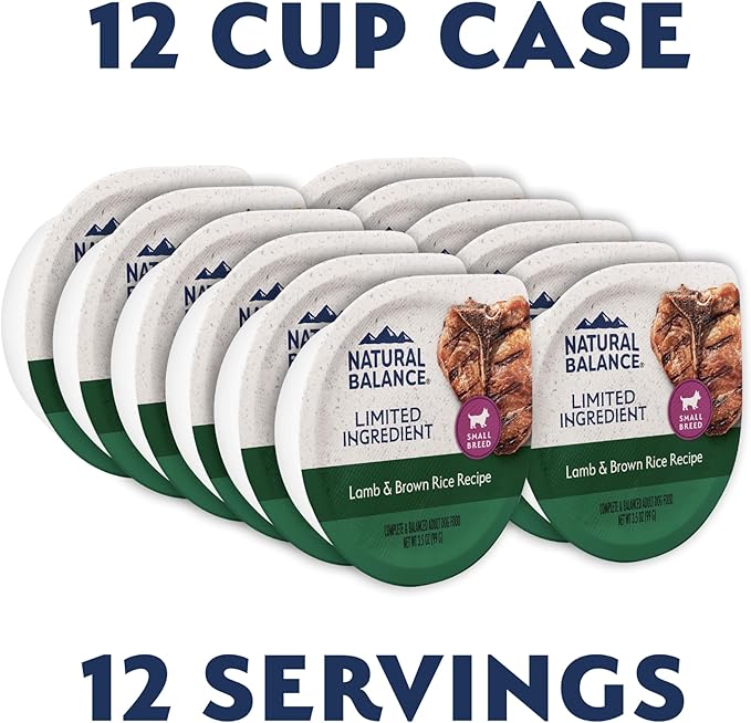 Natural Balance Limited Ingredient Small Breed Adult Wet Dog Food, Lamb & Brown Rice Recipe for Sensitive Stomachs - 3.5oz Cups (Case of 12)