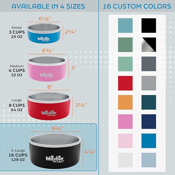 Master Pet Supply Stainless Steel Dog Bowls - 128 oz, Heavy Duty - Rose Quartz, Double Wall Extra-Thick Insulated, Non-Slip Pet Water Bowl for Dogs, Cats & Pets, Anti Rust Metal, Dish Washer Safe