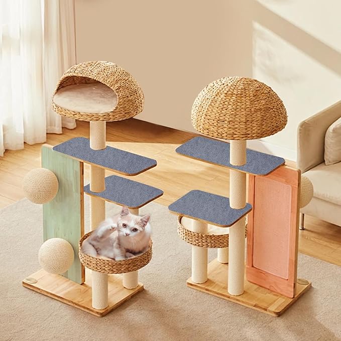 baotongle Cat Scratching Post Carpet Covered Self-Adhesive Cat Tree Shelves Replacement Parts Mat Cat Scratcher for Cat Tree Shelf Shelves Couch Furniture DIY Protector(Light Grey, 11.8x40inches)