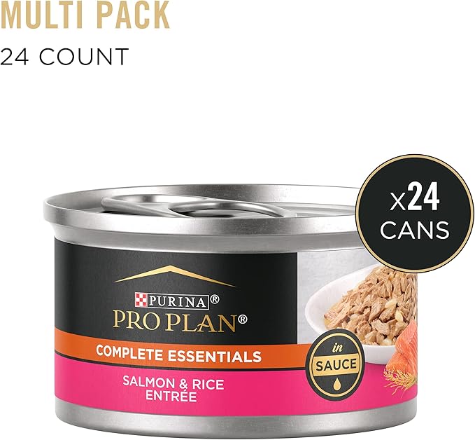 Purina Pro Plan Gravy, Pate, High Protein Wet Cat Food, Complete Essentials Salmon and Rice Entree in Sauce - (Pack of 24) 3 oz. Pull-Top Cans