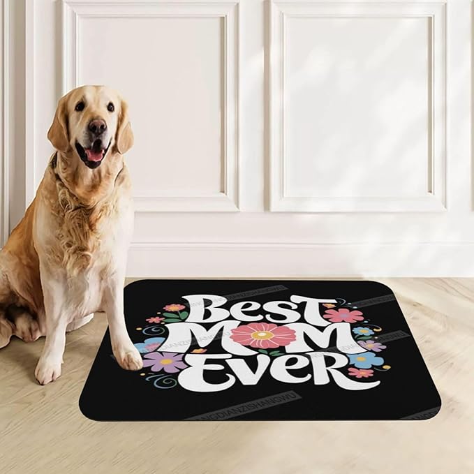 Pet Feeding Mat Happy Mother's Day Floral Gift Mom C Dog Food Mat for Food Water No Stains Quick Dry Dispenser Cat Bowl Mats for Messy Drinkers 18X12In