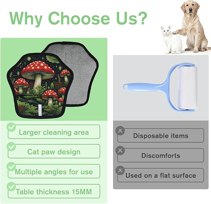 Reusable Pet Hair Removal Glove Mushroom Green Plants Magic Brush for Cat & Dog Hair Remover for Car, Sofa, Bedding, Clothes - 9x9 Mitt Washable