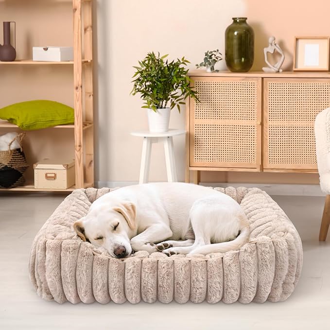 Ultra Soft Dog Bed for Small Medium Dogs and Cats, Machine Washable Rectangular Pet Bed with Non-Slip Bottom, Breathable Puppy Sleeping Mat for Indoor, Fits 24-inch Pet Crate, Camel
