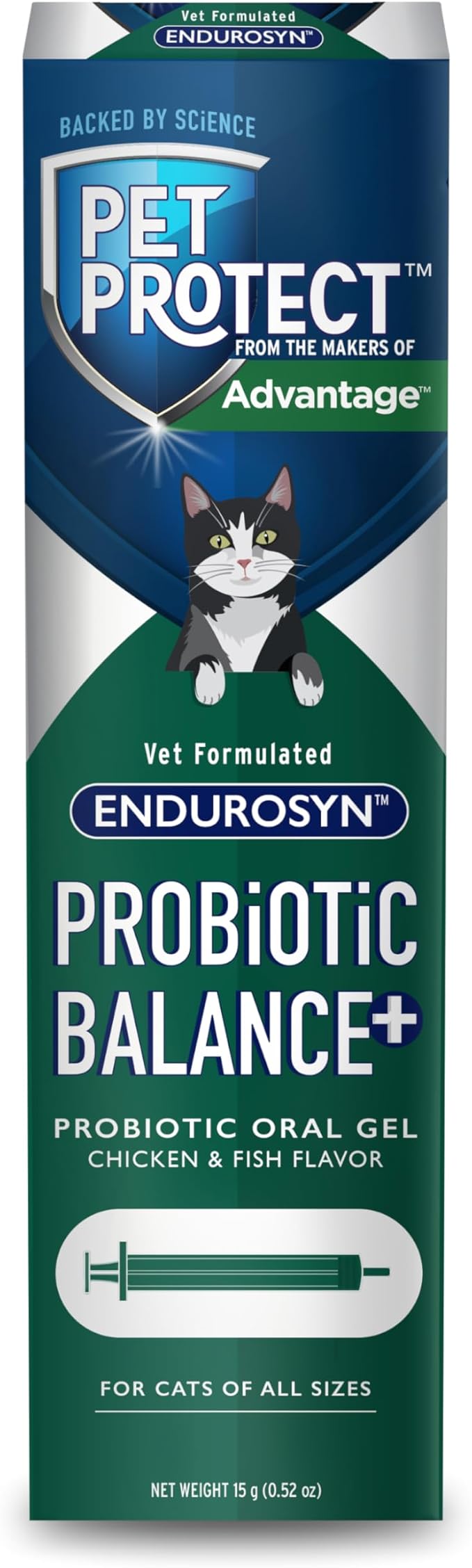 Pet Protect Cat Probiotic Balance+ Oral Gel, Vet-Formulated Endurosyn, Prebiotics & Probiotics for Cats, 3-Day Supply, Chicken & Fish Flavor (15g)