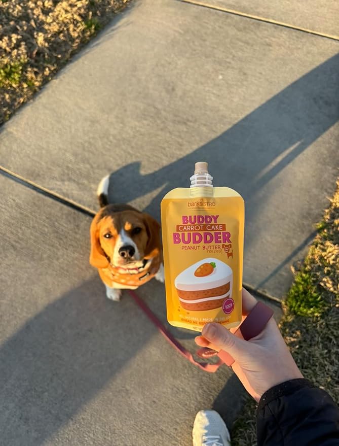 BUDDY BUDDER 6 Pack Mixed Flavor Squeeze Packs, 100% Natural Dog Peanut Butter, Healthy Peanut Butter Dog Treats, Made in USA, (4oz Packs)