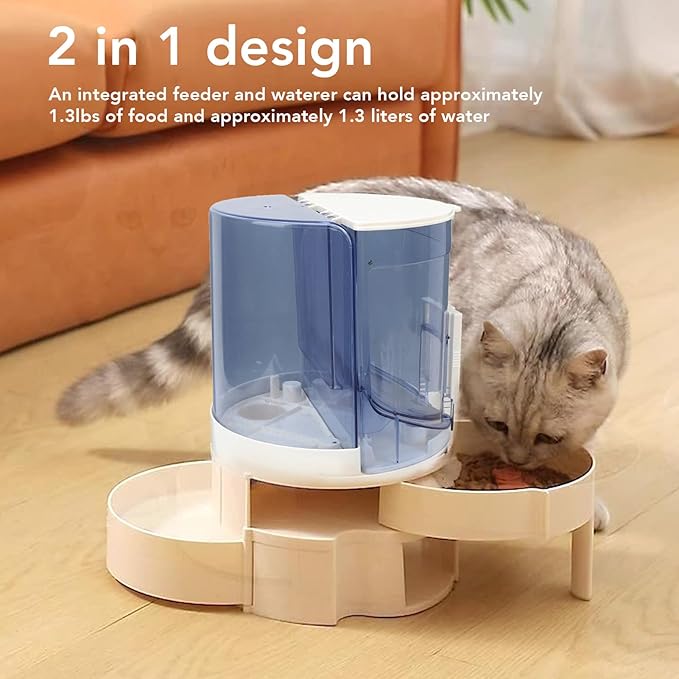 Automatic Dog Cat Feeder Double Layer Dry Wet Separate Rotating Storage Pet Food Feeder Water Dispenser for Small Medium Dog Puppy Kitten (Light Blue)