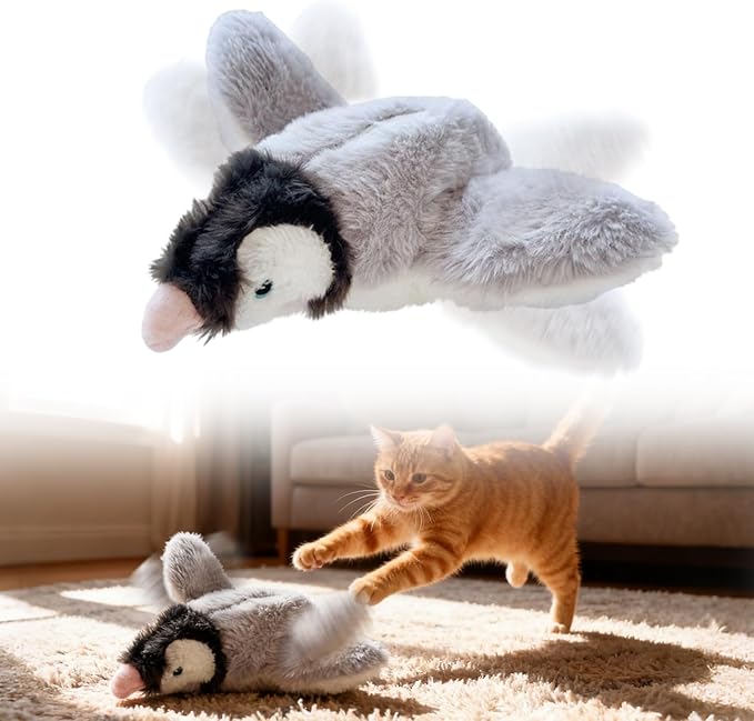 Interactive Chirping Bird Cat Toy,2026 New Flying Bird Cat Toy Flapping Bird Toy,Simulation Chirping Bird Toys Interactive Cat Toys for Bored Indoor Adult Cats (Light Grey/1PCS)