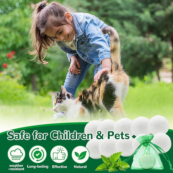 10 Pack Natural Peppermint Oil Cat Deterrent Balls, Outdoor Indoor Pet Deterrent for Cats & Dogs, Keep Cats Away from Yard Garden Plants Furniture Trash, Anti Scratch and Chew
