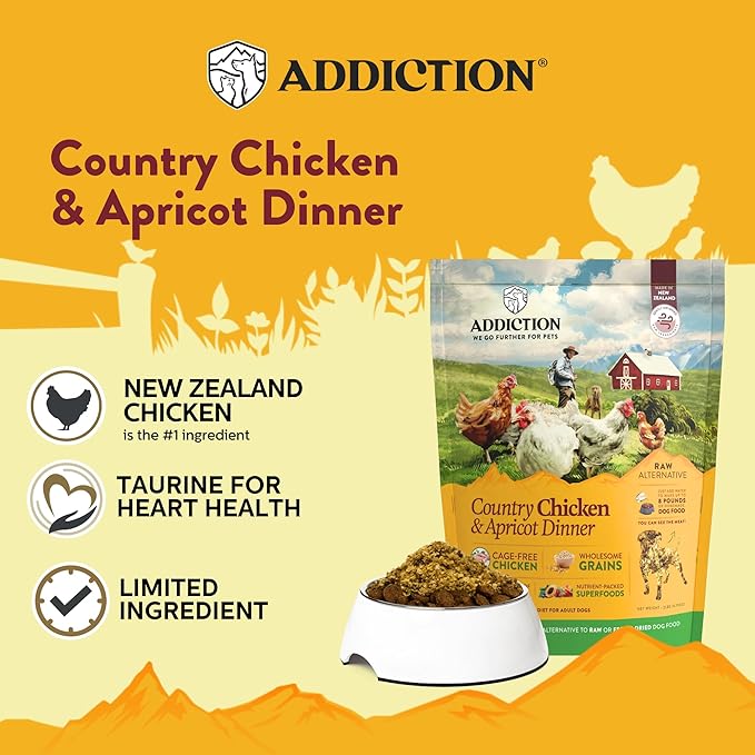 Addiction Country Chicken & Apricot Air-Dried Grain-Free Dog Food – Complete Meal or Topper with Natural Ingredients for Digestive and Skin & Coat Health, 2lb