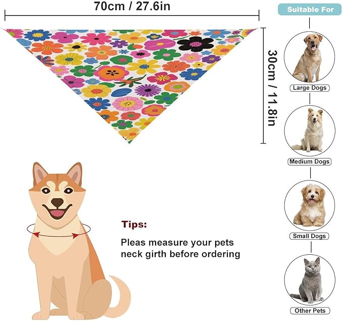 Dog Bandana Spring Pet Scarf Adjustable Triangle Floral Print Printing Dog Bib Washable Polyester Puppy Bandana for Small Medium Large Dogs Cat Birthday Party Supplies