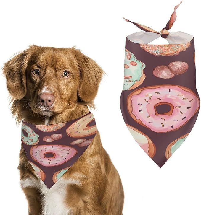 Dog Bandana Spring Pet Scarf Adjustable Triangle Pretty Donuts Printing Dog Bib Washable Polyester Puppy Bandana for Small Medium Large Dogs Cat Birthday Party Supplies