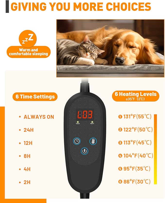 PETNF Pet Heating Pad Temperature Adjustment Dog Anti-bite Puppy with Timer Indoor Waterproof Pet Warming Electric Heated Bed Mat Dog