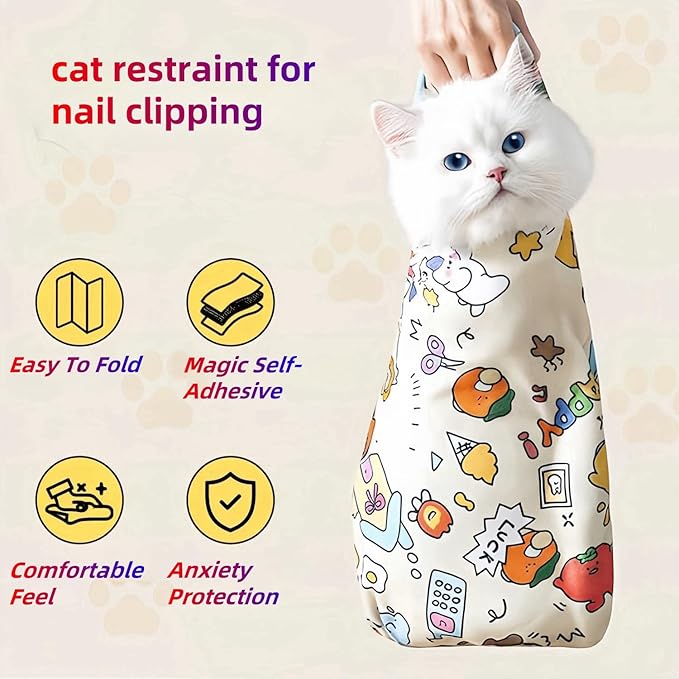 Cat Wrap for Cutting Nails Cloth Burrito Wrap for Nail Clipping,Scratch and Escape Prevention,Multi-Purpose Swaddle Wrap Pet Worker (Giraffe + Lion, 21.65inchx21.65inch)