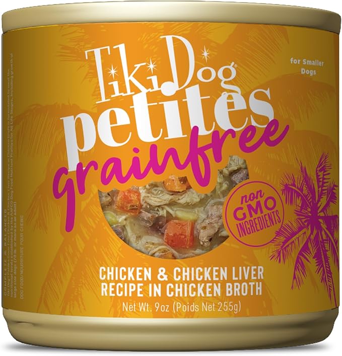 Tiki Dog Petites Grain Free, Chicken with Chicken Liver, Heart & Gizzard, Nutrient Dense Meat, for All Dog Breeds and All Life Stages, 9 oz. Can (8 Count)