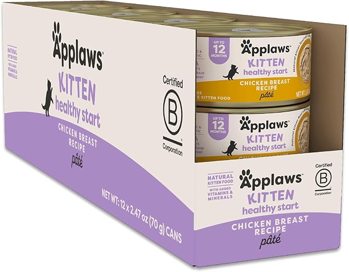 Applaws Kitten Healthy Start Natural Wet Cat Food, Real Protein Wet Food for Cats with No Artificial Additives, Chicken Breast in Pate (12x2.47oz Cans)