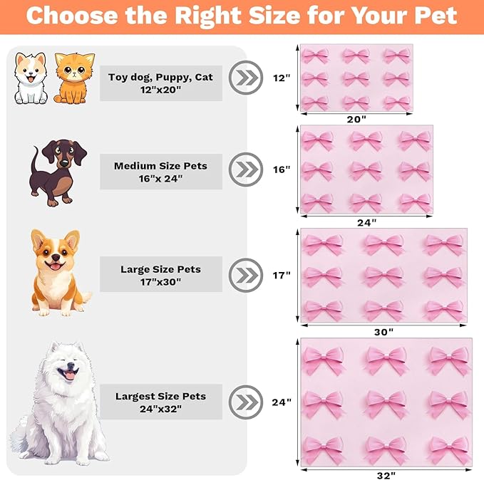 Pink Bow Dog Food Mat for Floors Absorbent, Quick Dry Water Dispenser Mat for Food, Water, Pet Supplies 12" x 20", Cute Bowknot
